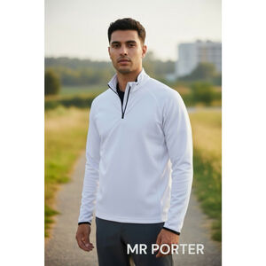 NEW Men's MR PORTER KJUS White Long Sleeve Half-Zip Tee with Black Trim
50/M
